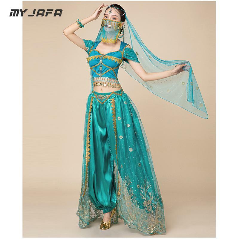 여성용 인도 아라비아 댄스 코트 스타일 자수 공주 드레스, 발리우드 자스민 코스프레 의상, 화려한 의상, 성인용