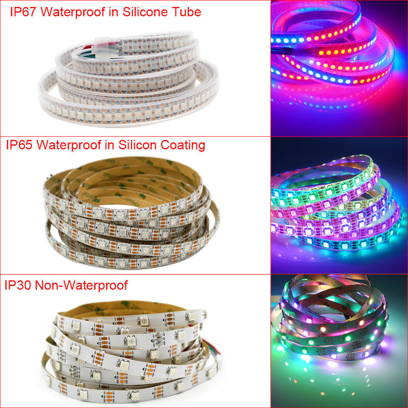 LED 스트립 테이프 주소 지정 픽셀 IC 5050 RGB 라이트, 매직 램프 바, IP30 65/67, 5V, 12V, WS2812B, WS2812, WS2815, m당 30, 60, 74, 96/144 LED