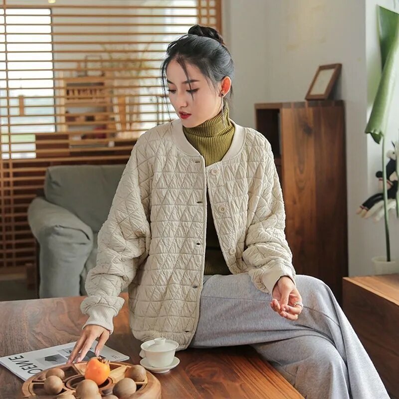 2023 nowa zimowa moda w kratkę Retro kurtka damska koreańska luźna gruba ciepła bawełna ocieplana odzież wierzchnia płaszcz damski