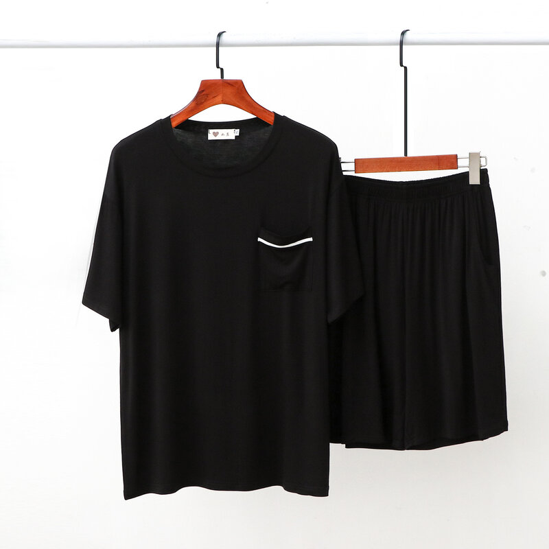Männer Solide Modal 2Pcs Shirt & shorts Casual Runde Neck Home Kleidung Oversize 3Xl Pyjamas Anzug Baggy Elastische Taille nachtwäsche