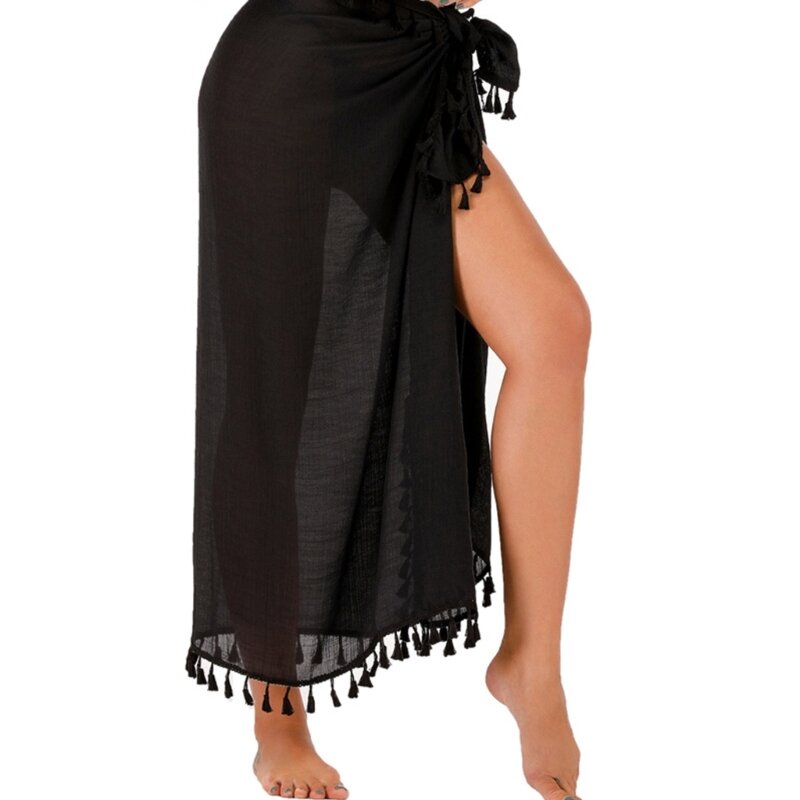 Maiô feminino sarong envolve saia praia cobrir maiô biquíni cover-ups roupa banho com borlas dropship