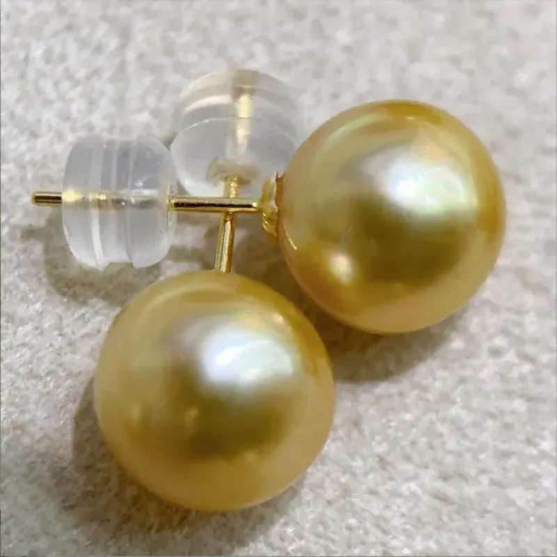 Классические простые серьги с золотым жемчугом 11-12 мм для женщин, модные круглые серьги с морским жемчугом, свадебные украшения