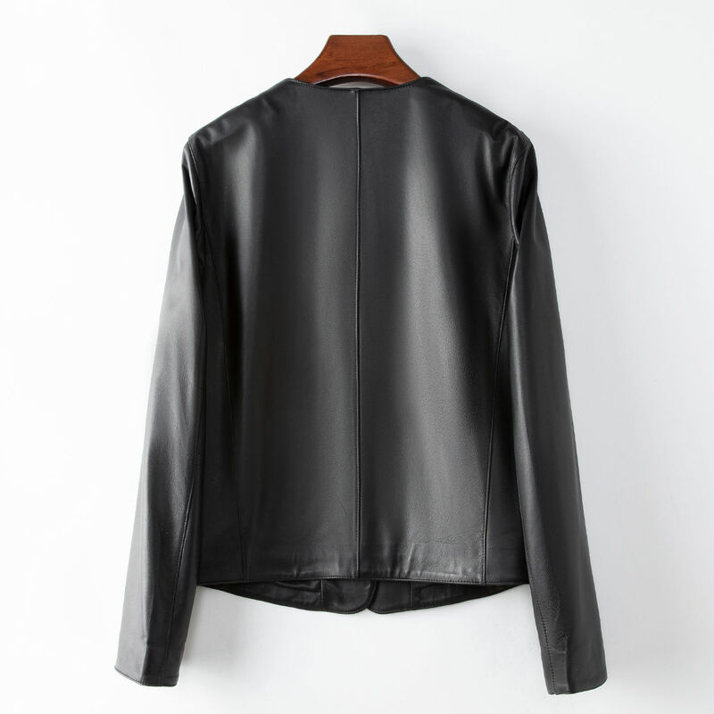 2024 Spring New 100% Sheepskin Genuine Leather Coat Casual Style Round Neck Single Leather Jacket for Women