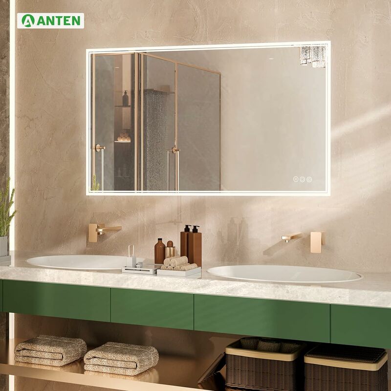 Зеркало для ванной комнаты ANTEN 40x24 дюйма с фонариками, зеркало для ванной комнаты с подсветкой, противотуманное, 3 цветных режима, регулируемая яркость для ванной комнаты