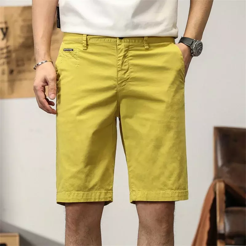 Pantalones cortos de verano para hombre, 100% algodón, Color puro, marca de moda, ajustados, deportivos, elásticos, transpirables, informales, novedad