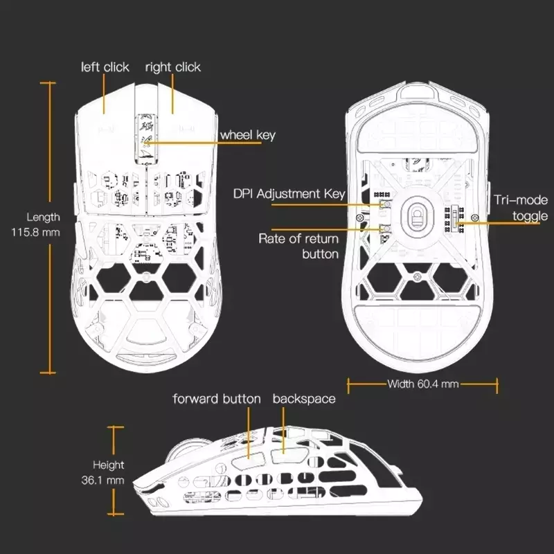 Darmoshark-M2 Gamer Mouse, 3Mode, USB, 2.4G, Bluetooth, Sem Fio, Leve, PAM3395, 34g, 4k, 8k, Escritório, Esports Gaming, Presente