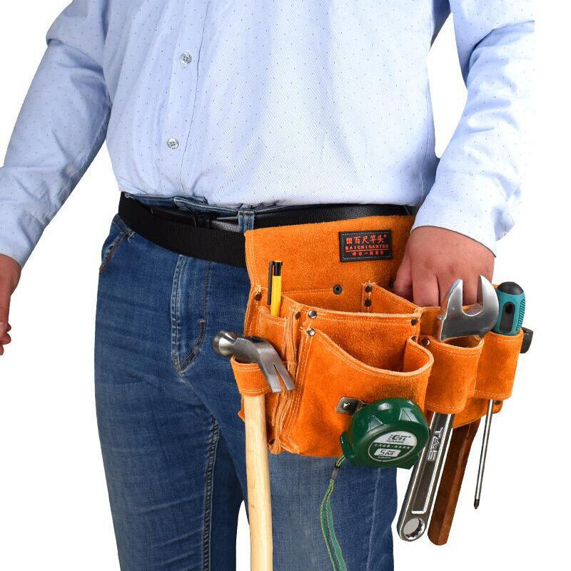 Saco de ferramentas eletricista bolsa de ferramentas de couro fanny pacote de armazenamento portátil broca elétrica chave de fenda ferramenta de ferragem saco da cintura ao ar livre
