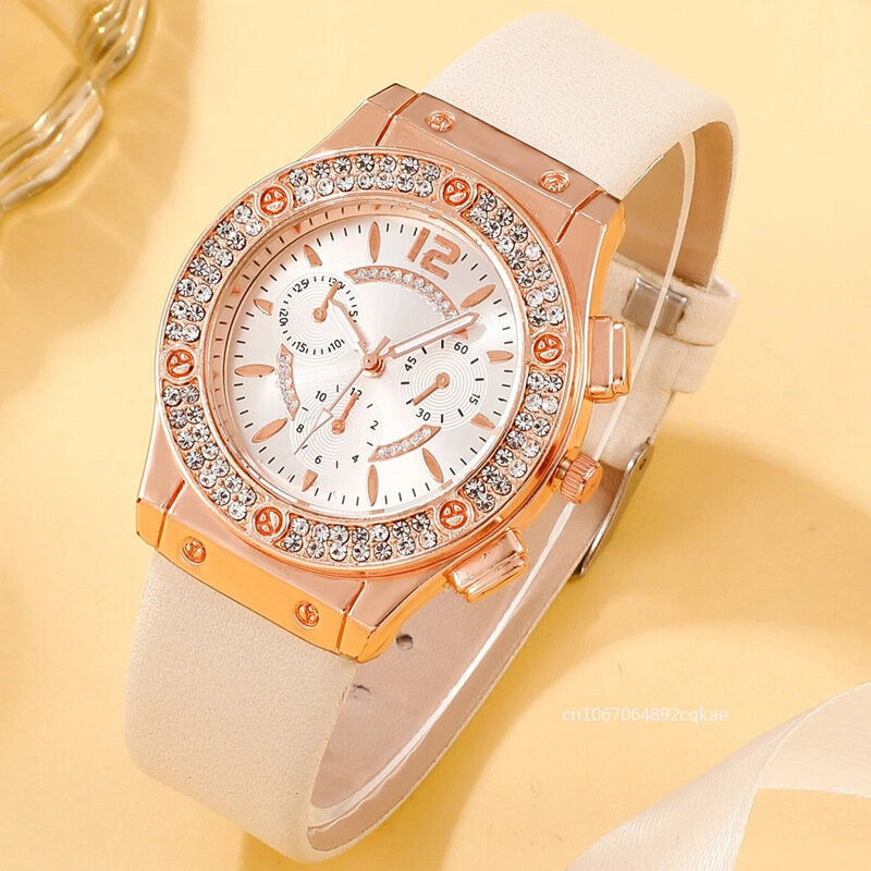 Gelang bunga jam tangan Set berlian imitasi mewah mode wanita elegan jam tangan kuarsa untuk Gadis Wanita jam Reloj Mujer