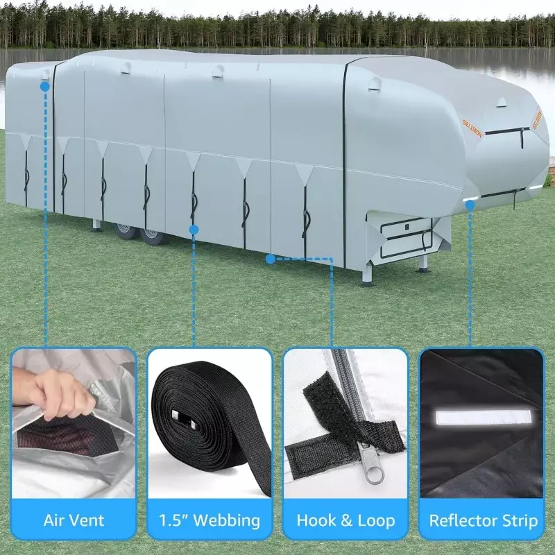 300D Top 5th wheel RV cover with waterproof PU coating rip-resistant & anti-UV winter camper cover fits 37 'to 41 'toy Haule