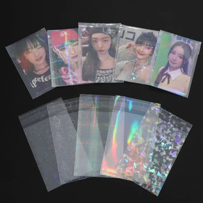 Ins Toploader Glittery Photocard mangas, amor, coração, estrelas, Idol Photo Cards, Protective Storage Bag, Card Protector, 50Pcs Pack