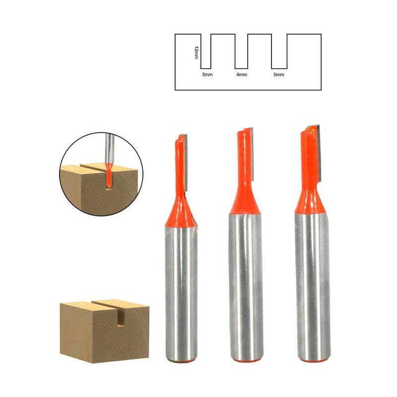 3pcs/set 8mm Shank Carbide Alloy Straight Router Bits for Wood Working Tungsten Alloy Single Edged Straight Cutter Set