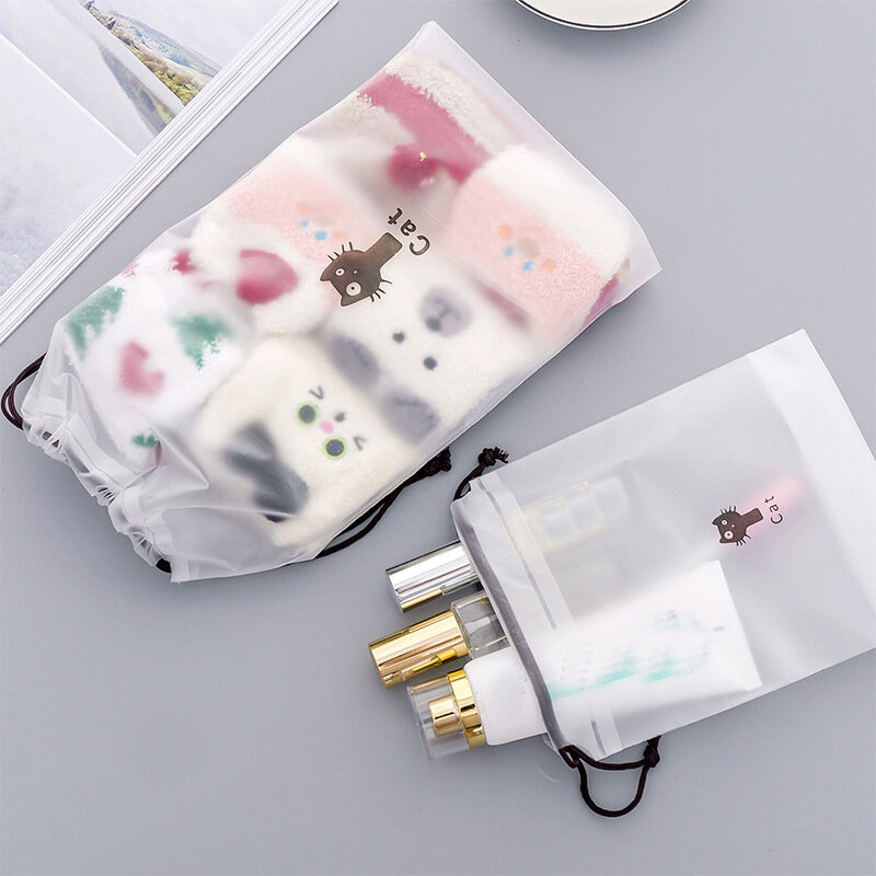 Women Transparent Drawstring Cosmetic Bag Clear Waterproof Makeup Bag Travel Organizer Bags Clothes Storage Toiletry Wash Pouch