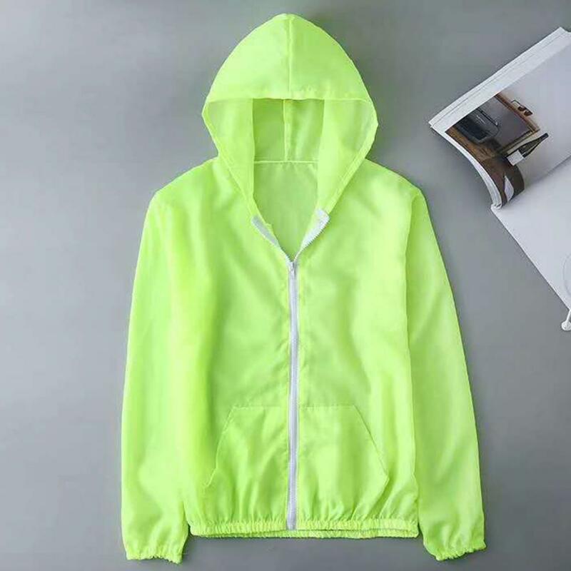 Hooded Long Sleeve Sunscreen Jacket Pockets Zipper Placket Solid Color Unisex Ultra Thin Sun Protection Clothing Outerwear