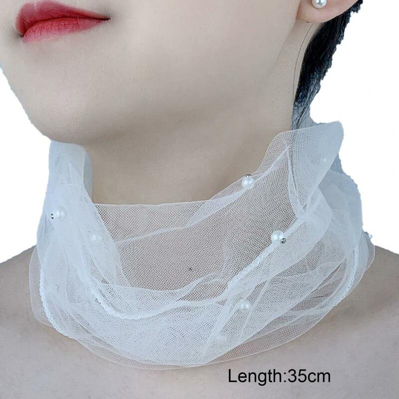 NEW IN Neck Collar Faux Pearls Decor Elastic Organza Lace Scarf Elegant Multi-functional Elastic Neck Wrap
