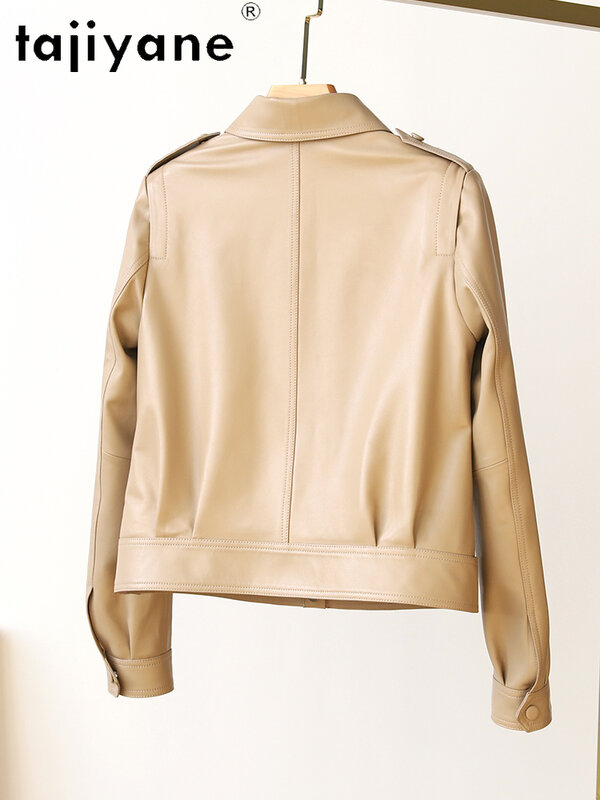 Женская Короткая кожаная куртка Tajiyane, пальто из 100% натуральной овчины, весна-осень 2024