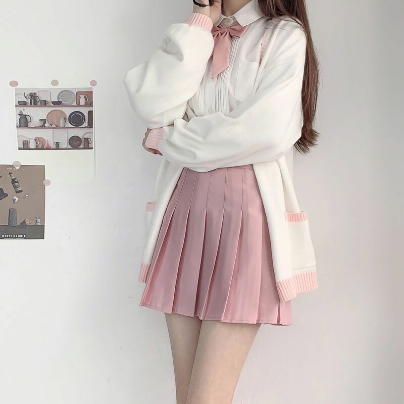 Saias plissadas cor sólida moda feminina cintura alta estilo preppy mini saia das mulheres coreano chique rua a linha saia