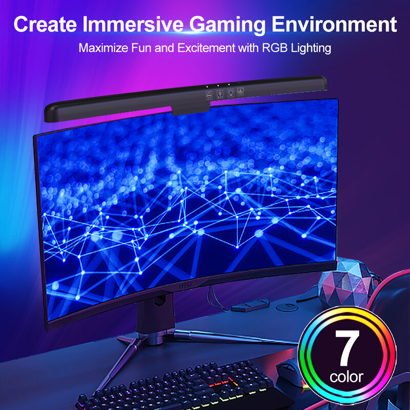 СВЕТОДИОДНЫЙ монитор, подвесные лампы с RGB-экраном, монитор с изогнутым экраном, USB-подсветка для чтения, освещение для игр, плавное затемнение глаз