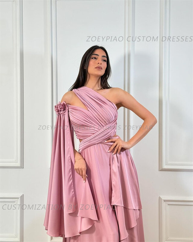 Розовое платье с открытым плечом, Длинные вечерние платья с глубоким декольте, трапециевидные вечерние платья Дубая с цветами и Боковым Разрезом, платья