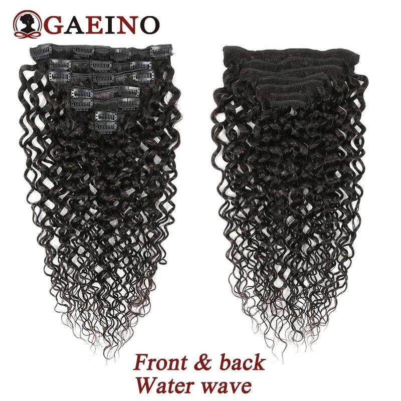 Water Wave Clip In Hair Extensions 1B# Natural Black Hairpiece 7Pcs/Set Kinky Curly Clip In Full Head Real Human Hair 14-28 Inch