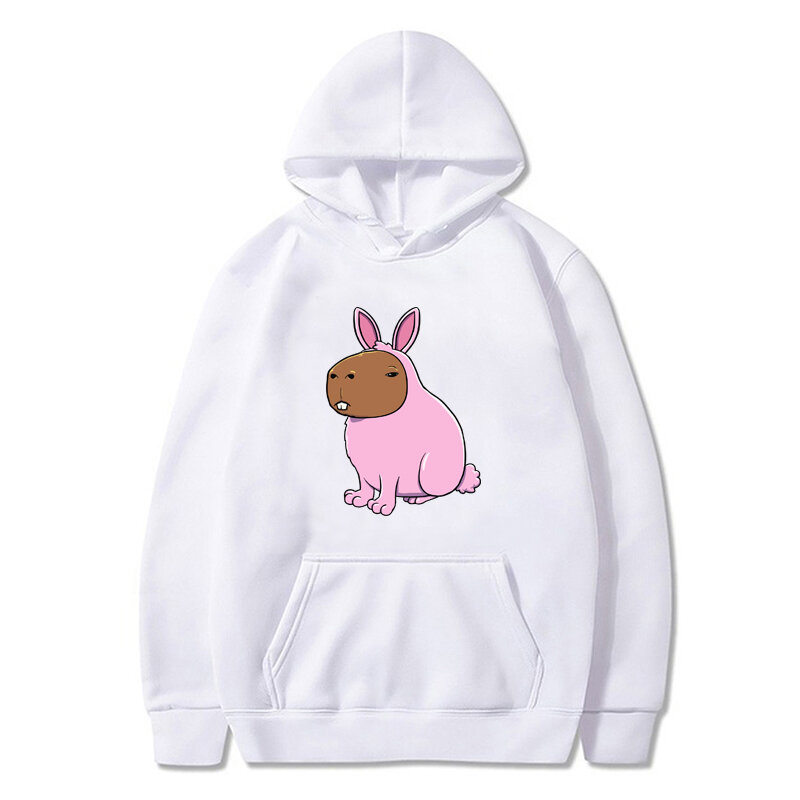 Kawaii Capybara Bunny Costume Hoodies Capybara Easter Bunny Costume Graphic Unisex Pullover Cartoon Print Women/Men Sweatshirt