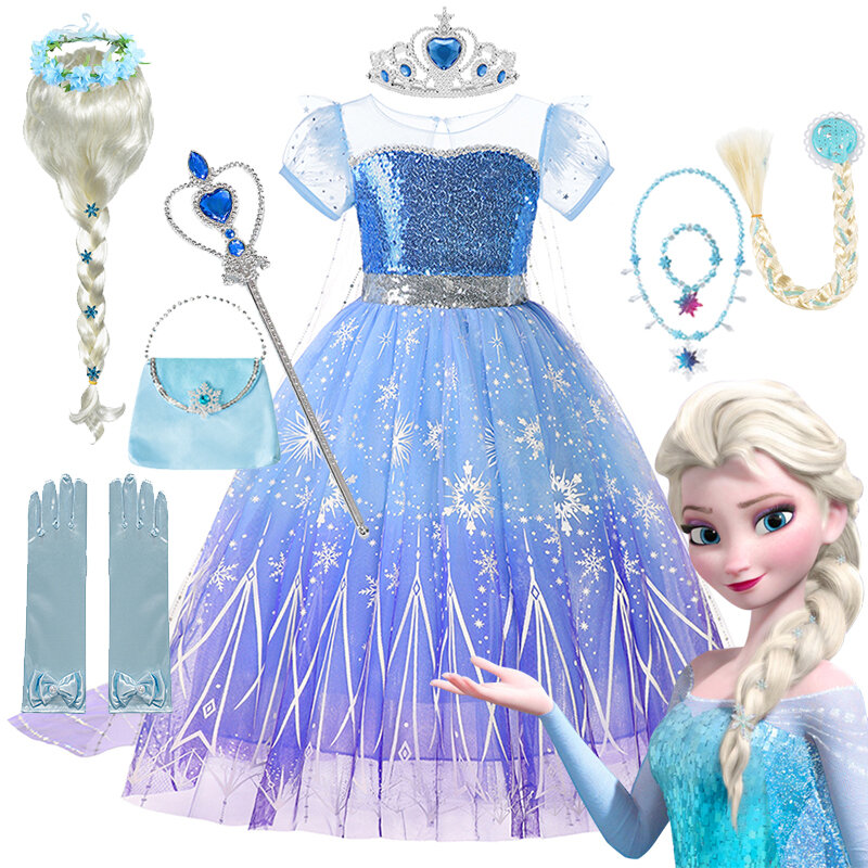 Girls Elsa Cosplay PrincessElsa Costume Frozen Anna Dress Snow Queen Fancy Cosplay Dance Party  Elegant Toddler Dress 2-10Years