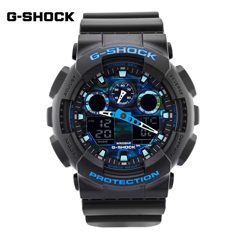 G-SHOCK GA100 jam tangan multifungsi pria, arloji olahraga luar ruangan tahan guncangan LED tampilan ganda Quartz