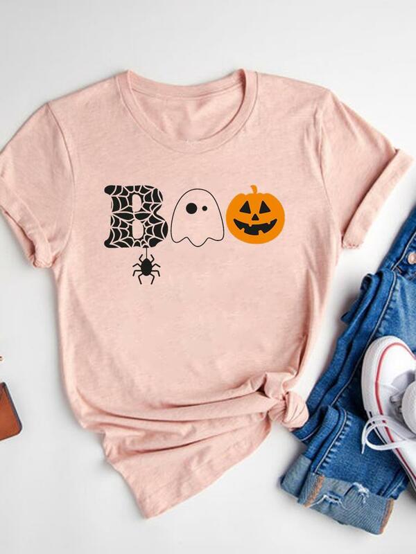 Camiseta con estampado de dibujos animados para mujer, ropa de Acción de Gracias para Otoño y otoño, camiseta estampada para Halloween