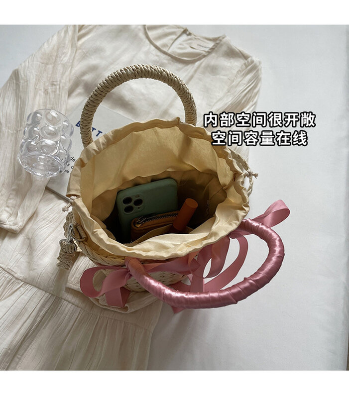 Tas tangan wanita Tote jerami desain busur trendi dan tas selempang bahu tas genggam Messenger wanita pantai musim panas baru