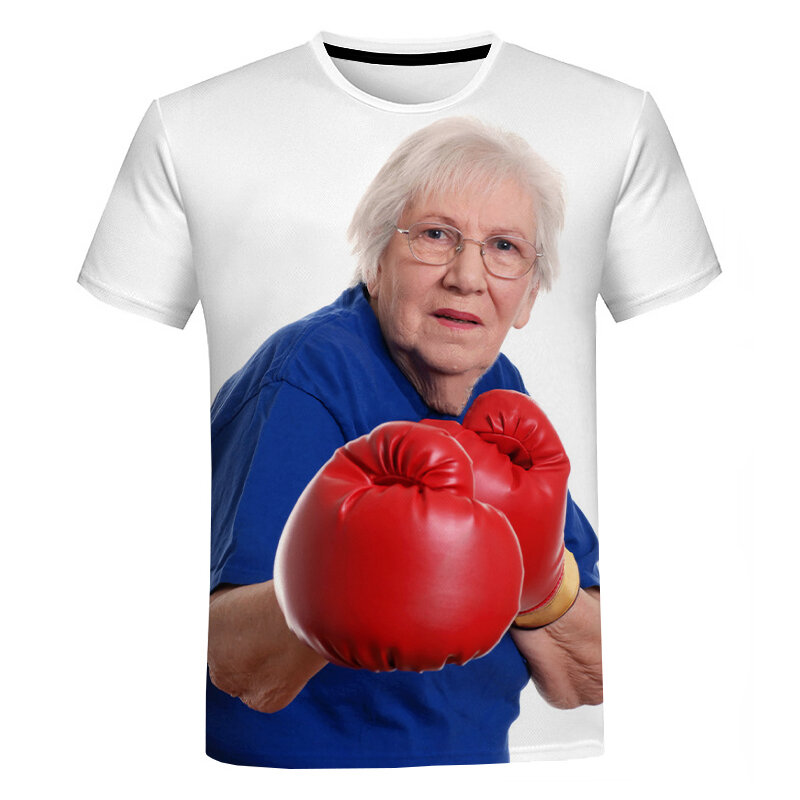 3D printing summer creative large-sized grandma eating ice cream T-shirt, street round neck men's short sleeved T-shirt
