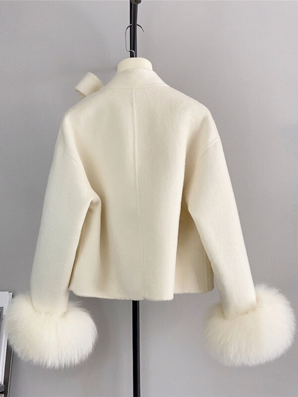 女性のための天然キツネの毛皮の手錠のコート,女性のための豪華なカシミヤジャケット,アウトドアウェア,冬,新しい2022