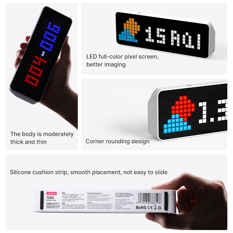 Ulanzi-Smart Pixel LED Relógio, Full Color Pixel Display, Pomodoro, fãs do YouTube, casa, nova versão, TC001