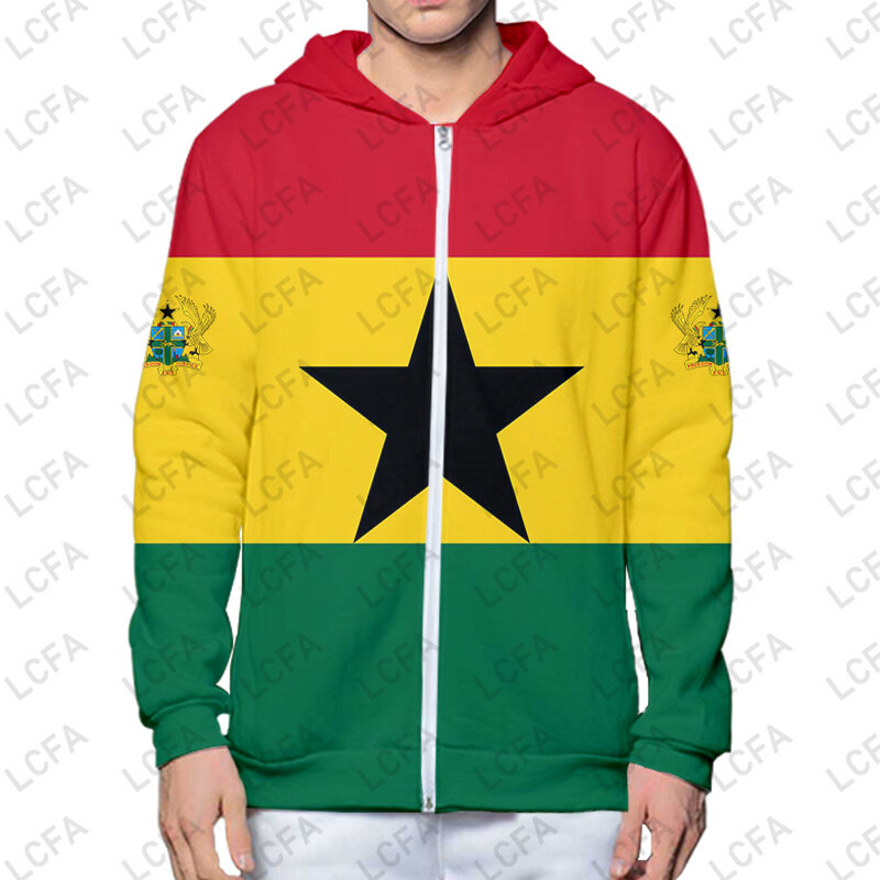 Sudadera con capucha y cremallera de la bandera nacional de Ghana para hombre y mujer, abrigo holgado con capucha 3D, ropa de calle, chaqueta, Dropship