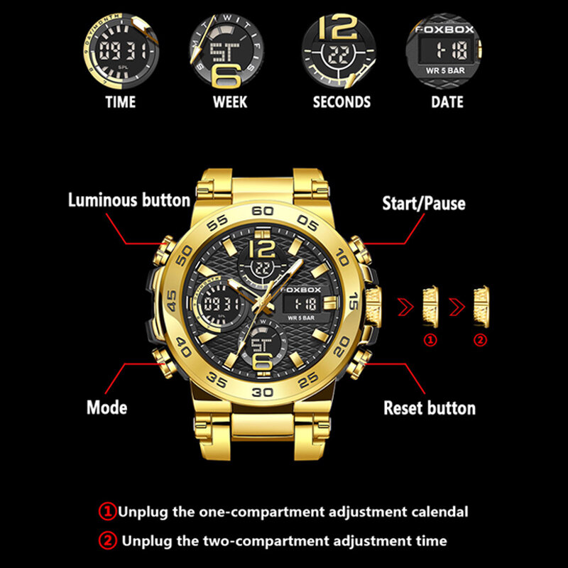 LIGE-Relógio de pulso impermeável Dual Display masculino, relógio digital, esportes militares, relógios de natação, moda