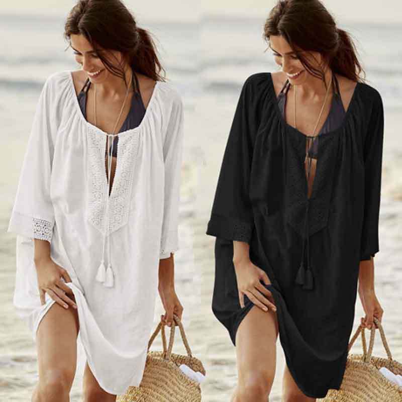 2023 New Chiffon Lace Patchwork Seaside Holiday Sunscreen Female Beach Blouse Clothes Blue