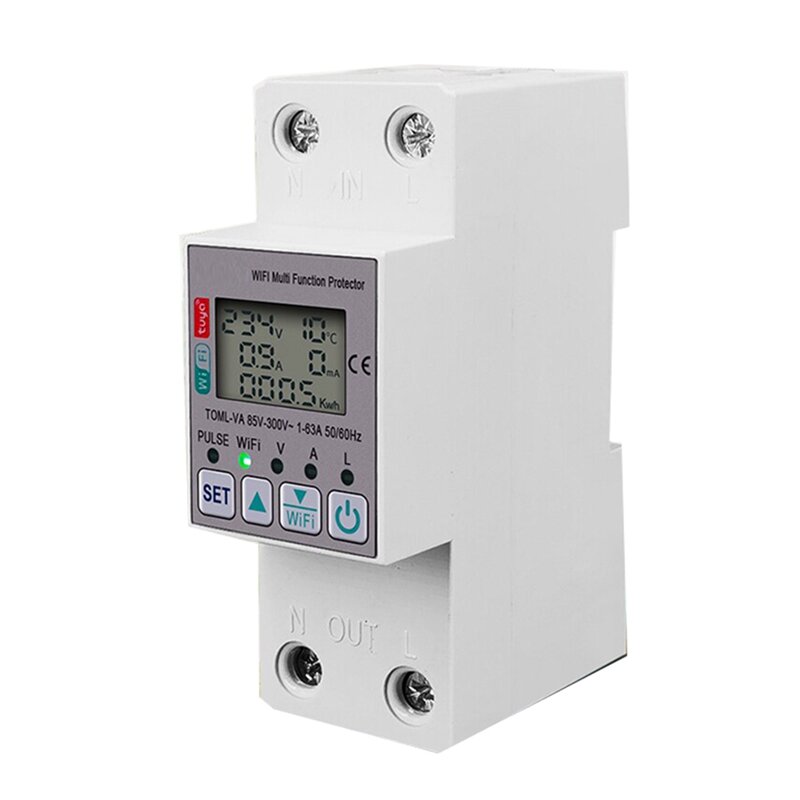 Tuya WiFi Energy Meter, Kwh Metering Switch, função de temporização com tensão atual e proteção contra vazamentos, durável, 63A, 110V, 220V