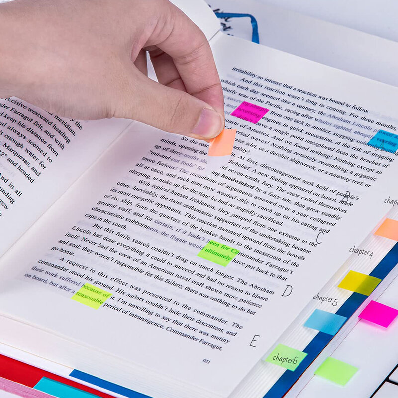 ブック用の実用的な書き込み可能な粘着タブ、スムーズなライティングブックマーク、透明ノートブック便利で、6セット