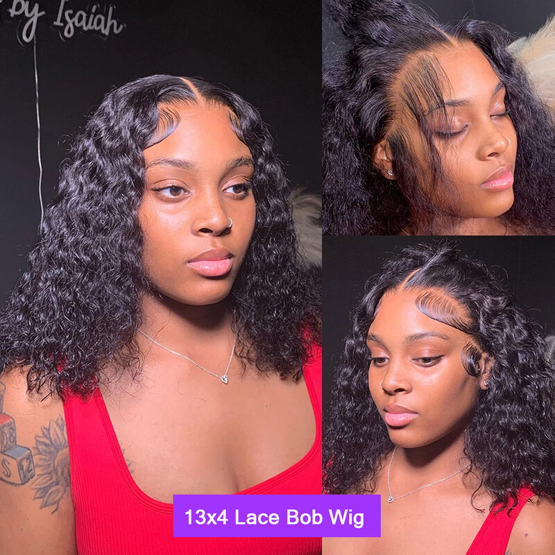 Brazilian Deep Wave Bob Wig 13x4 Lace Frontal Wig Human Hair Natural Hairline Short Curly 4x4 Closure Wig Preplucked Remy Hair