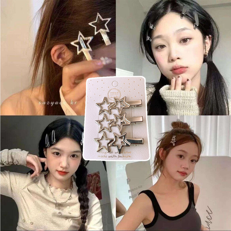 3Pcs/Set Silver Metal Hair Clip Fashion Hollow Non Slip Gold Barrettes DIY Jewelry Hairpins Tool Ornament Girl Hair Accessories