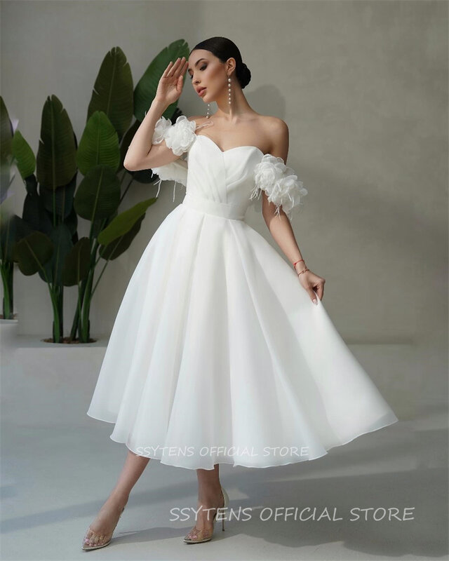 Elegant Princess Wedding Dresses Ankle Length 3D Flowers Off Shoulder Sexy Bride Dress Women Bridal Gowns A Line Vestido Noiva