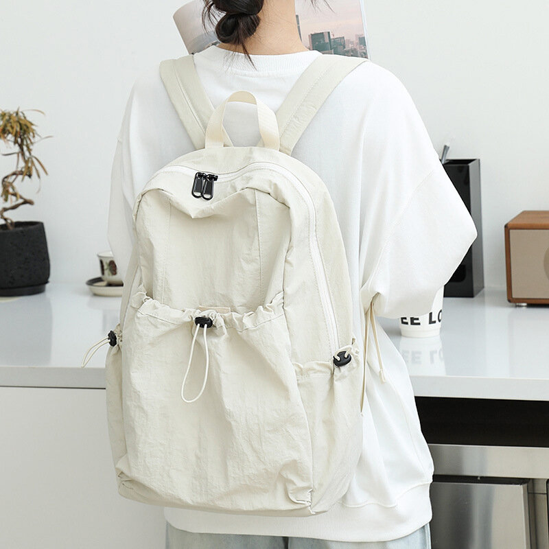 حقيبة ظهر نايلون أحادية اللون للفتيات ، حقيبة طالب يابانية بسيطة ، محفظة كبيرة السعة بسحاب ، موضة نقية ،