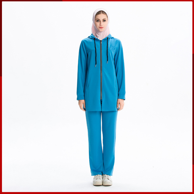 Abbigliamento sportivo sportivo e per il tempo libero da donna musulmana medio oriente arabo est asiatico Patchwork tinta unita abbigliamento sportivo con cappuccio aderente
