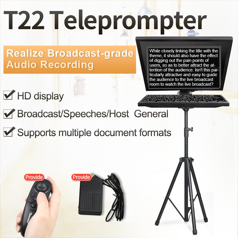 Desview T22 Teleprompter z wyświetlacz HD na Tablet smartfon lustrzanka cyfrowa z pilotem obsługuje szerokokątny Len na żywo