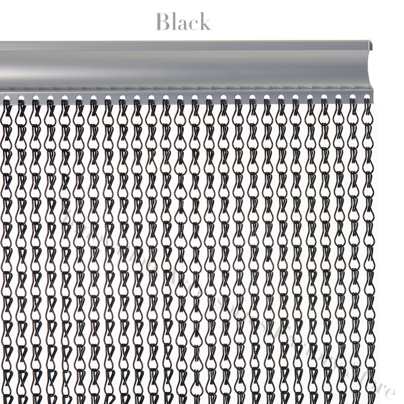 Cortina de tiras de cadena de Metal negro de aluminio, plagas de moscas, decoración de Control de insectos, pantalla de puerta, 90x245 cm