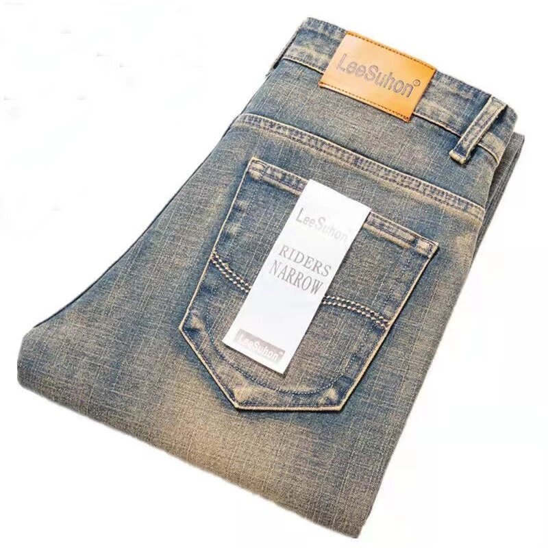 Весна-Осень 2023 мужские умные джинсы деловая мода прямые Простые ретро штаны из джинсовой ткани милитари классические мужские брюки большого размера