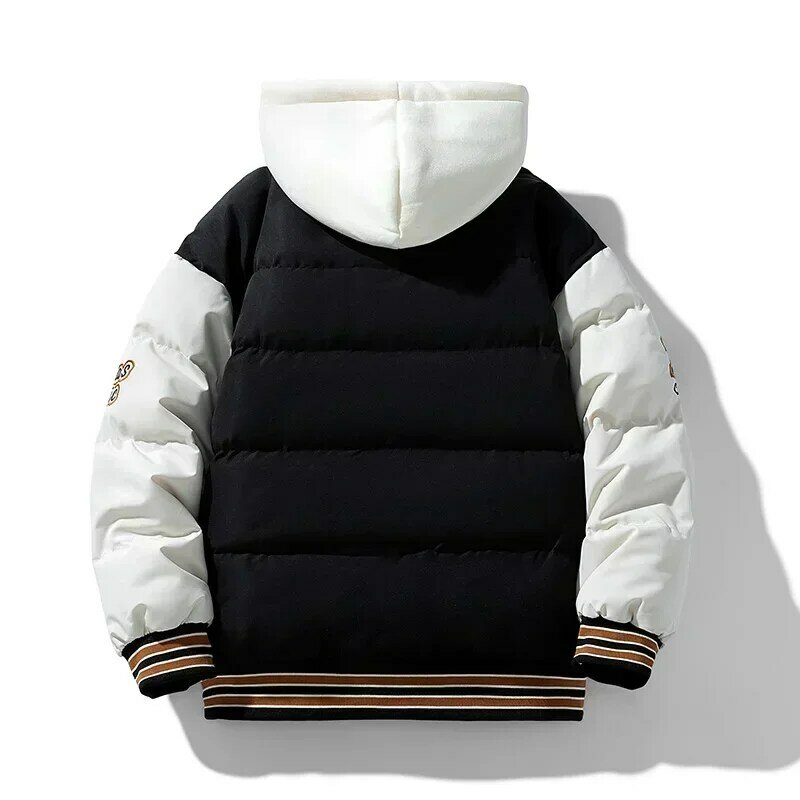 Новинка 2023, хлопковые пальто, Мужская зимняя модная утепленная пуховая куртка из двух частей, с капюшоном, теплая Свободная куртка с вышивкой и принтом