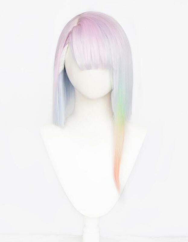 Women Synthetic Wig Short Ombre Straight Hair Wig Heat Resistant for Anime Cosplay Party