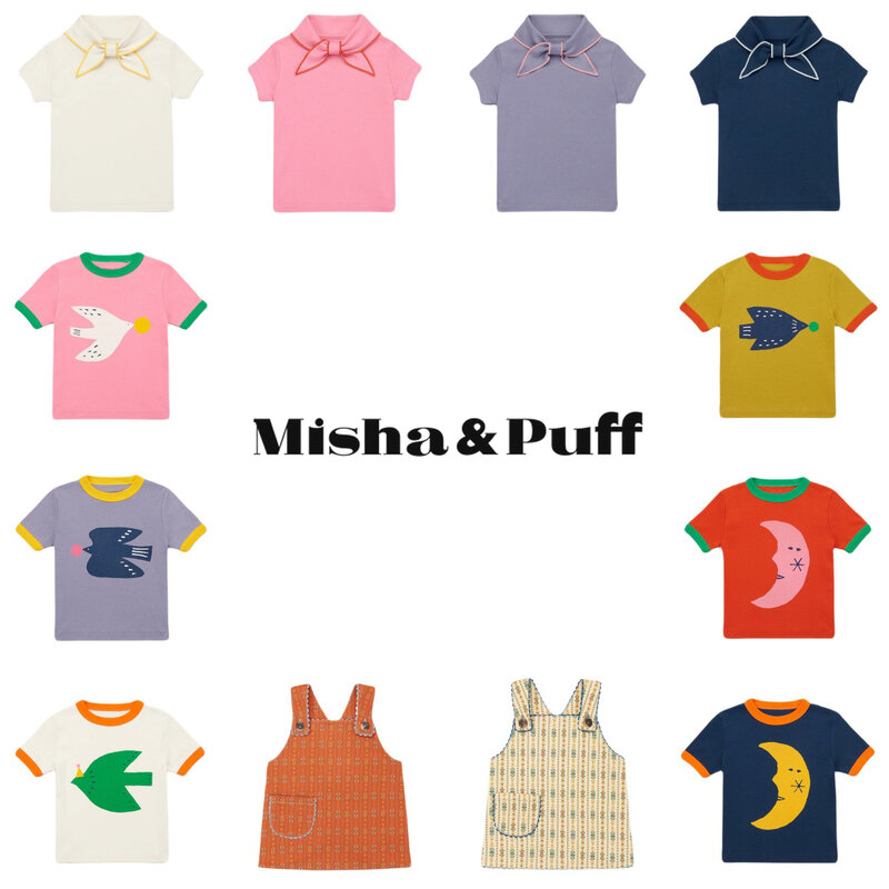 Misha & Puff เด็กผู้ชายชุดเสื้อยืดแขนยาวเด็กชุดเดรสเด็กผู้หญิง2024กระโปรงเด็กผู้หญิงเสื้อผ้าแฟชั่นเด็ก