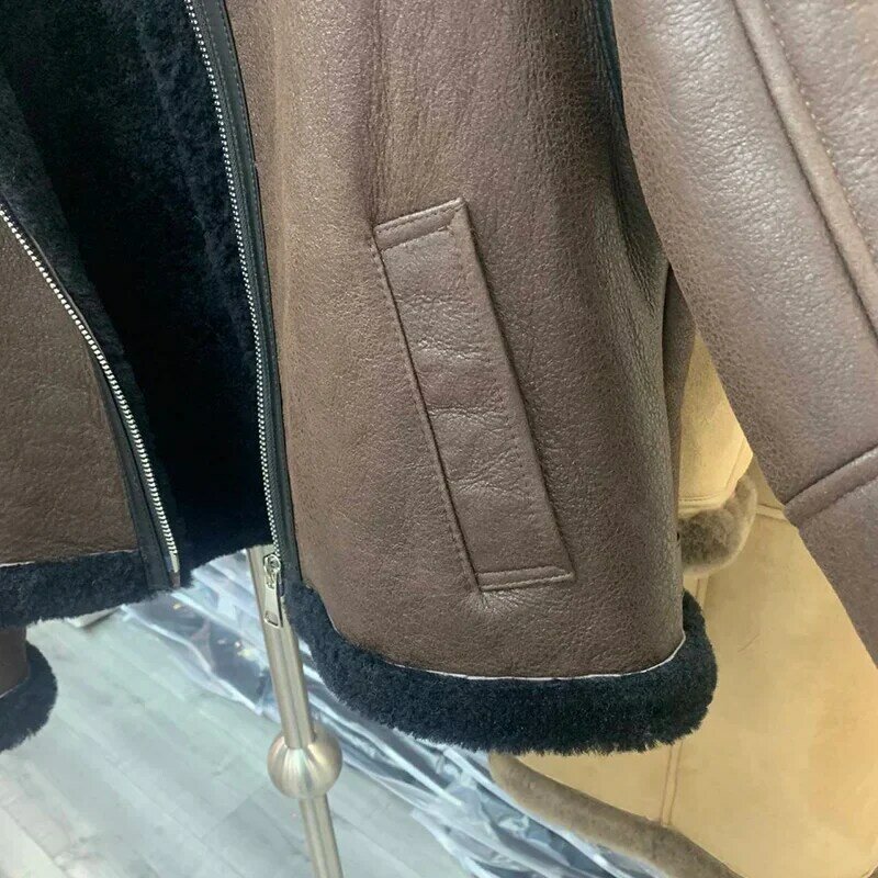 2023 nowe zimowe kurtka w stylu Shearling damskie płaszcz z prawdziwej owczej skóry grube ciepłe płaszcze Moto damskie