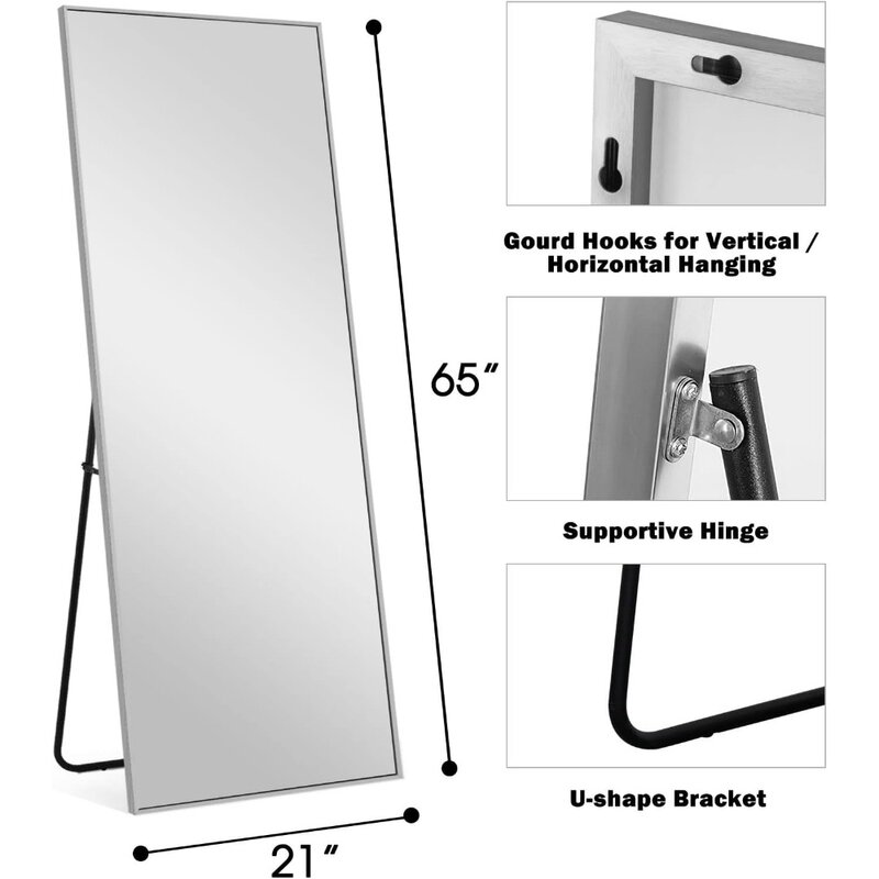 กระจก64 "x 22" ความยาวเต็มพร้อมขาตั้งกระจกแต่งตัวติดผนังกระจกร่างกายห้องนั่งเล่นเฟอร์นิเจอร์บ้านค่าขนส่งฟรี
