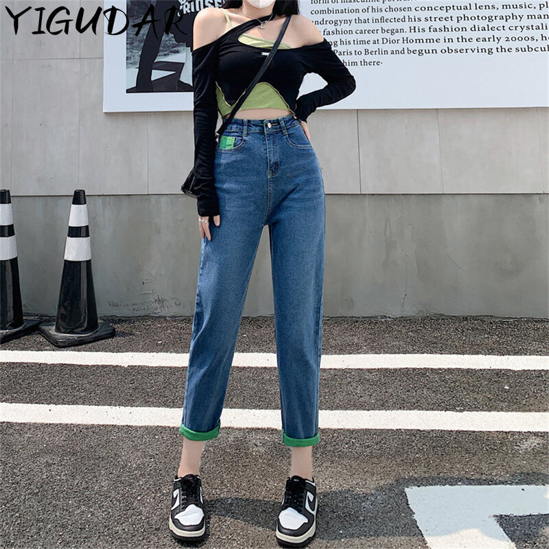 Calças de brim femininas streetwear namorado em linha reta magro tornozelo comprimento feminino denim calças estiradas moda coreana y2k jeans